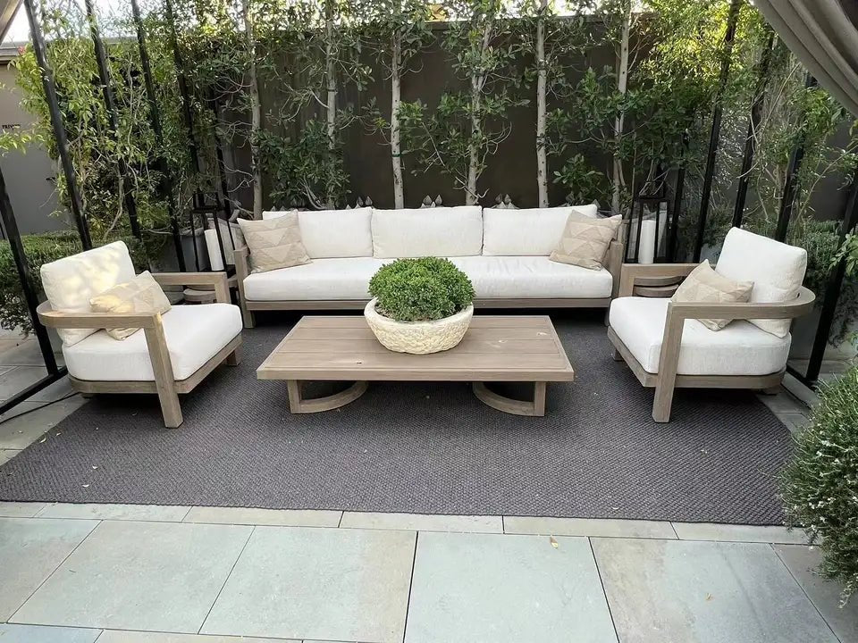 Largo Teak Collection Outdoor All Weather Modern Teak Wood Sofa Set - Sunzout Outdoor Spaces LLC