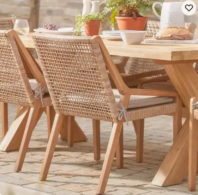 Outdoor All-Weather Dining Teak 6 Chairs-Rattan Weaving - Sunzout Outdoor Spaces LLC