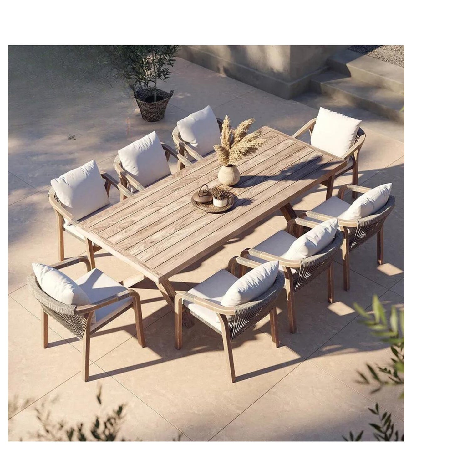 Outdoor All Weather Teak Dining Table and 8 Chairs - Ocean Bay Collection - Sunzout Outdoor Spaces LLC