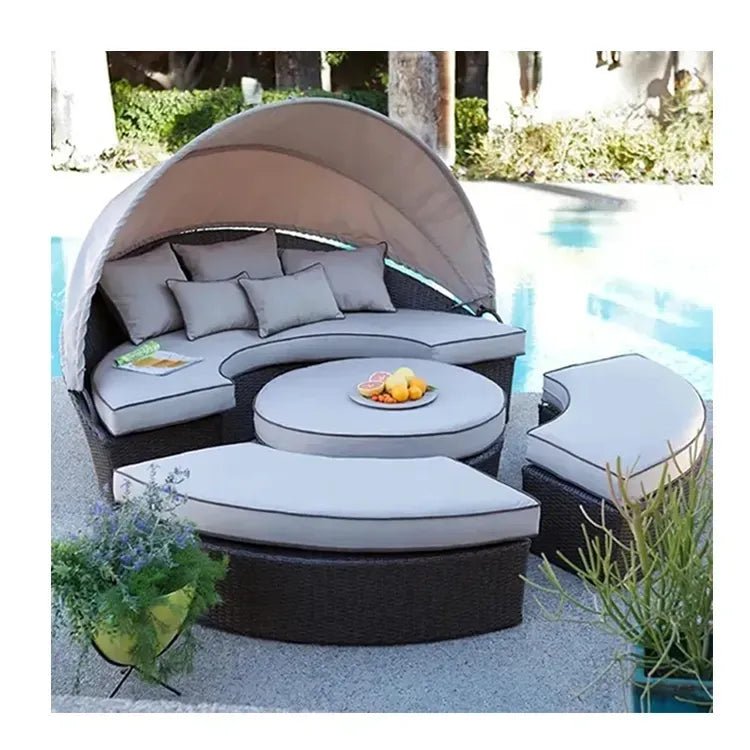 Outdoor All Weather Wicker Sunbed with Canopy - Sunzout Outdoor Spaces LLC