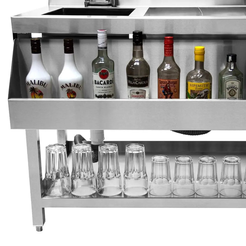 Outdoor Stainless Steel Cocktail Bar Station with Ice Bin and Sink-Customizable - Sunzout Outdoor Spaces LLC
