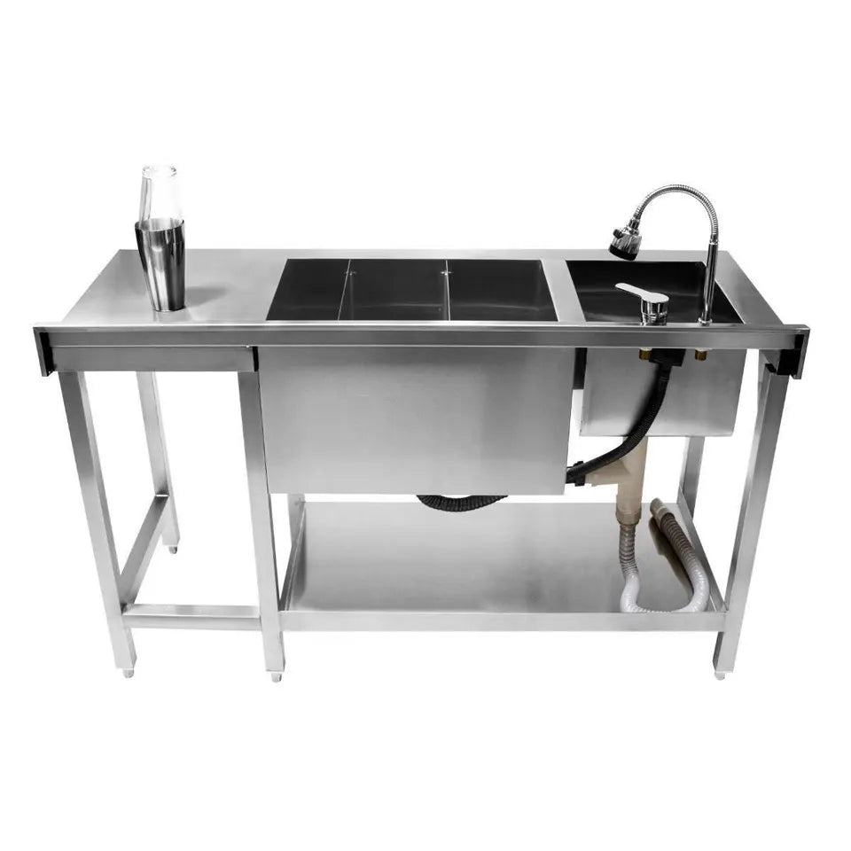 Outdoor Stainless Steel Cocktail Bar Station with Ice Bin and Sink-Customizable - Sunzout Outdoor Spaces LLC