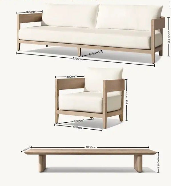 Outdoor Teak Sofa Set- Clermont Collection - Sunzout Outdoor Spaces LLC