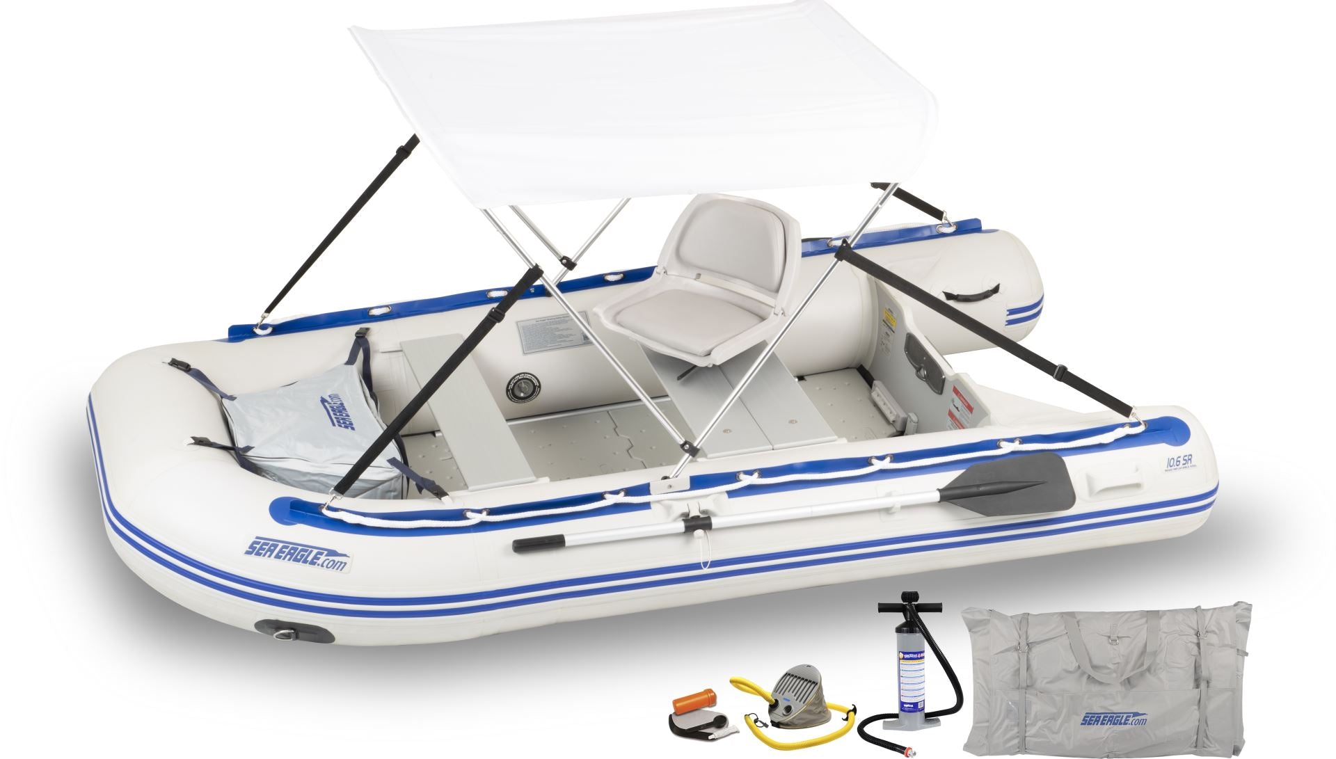 Sea Eagle 10'6' Sport Runabout Inflatable Boat Swivel Seat & Canopy Package - Sunzout Outdoor Spaces LLC