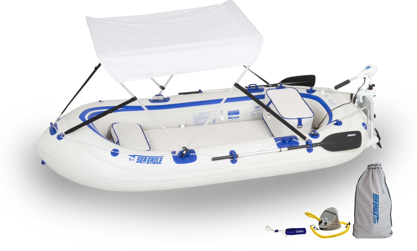 Sea Eagle 9 Inflatable Boat Watersnake Motor Canopy Package - Sunzout Outdoor Spaces LLC