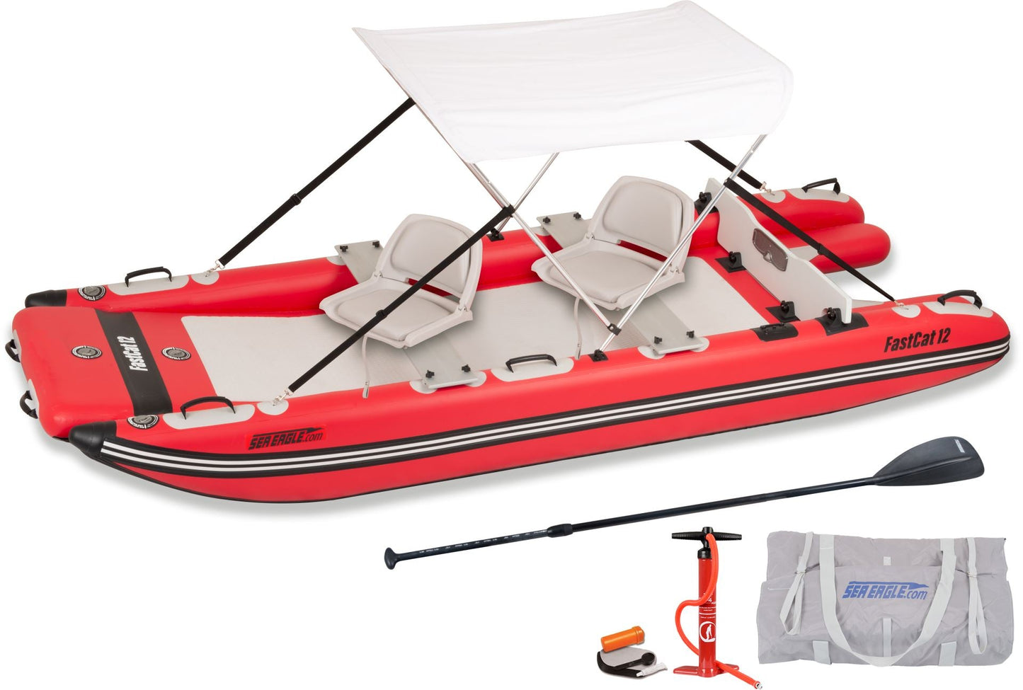 Sea Eagle FastCat12 Catamaran Inflatable Boat Swivel Seat Canopy Package