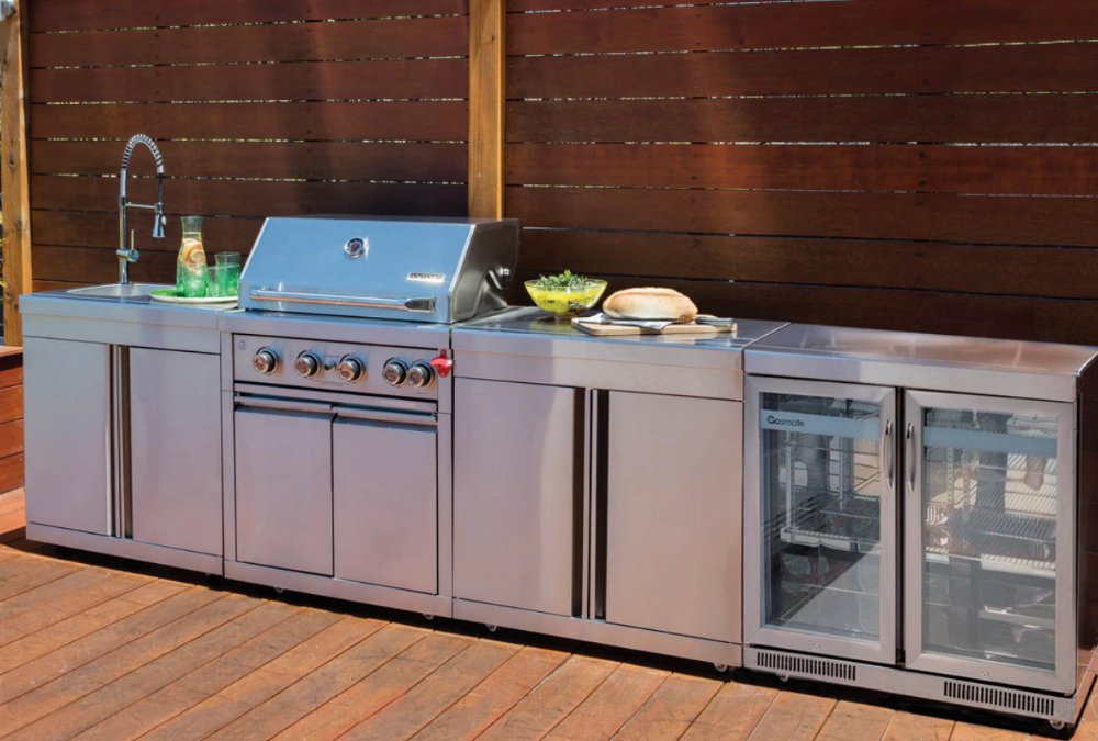 Stainless Steel Modular Outdoor Kitchen Island with Built in Grill, Refrigerator, Sink and Storage