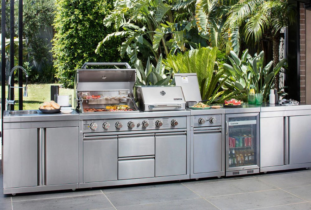 Stainless Steel Modular Outdoor Kitchen with Built in Double Grill, Re ...