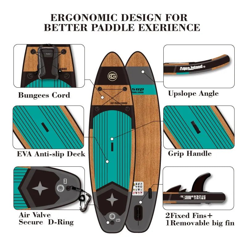 Sunzout Inflatable Stand-Up Paddleboard (SUP) with Wood Grain Design - Sunzout Outdoor Spaces LLC