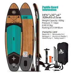 Sunzout Inflatable Stand-Up Paddleboard (SUP) with Wood Grain Design - Sunzout Outdoor Spaces LLC