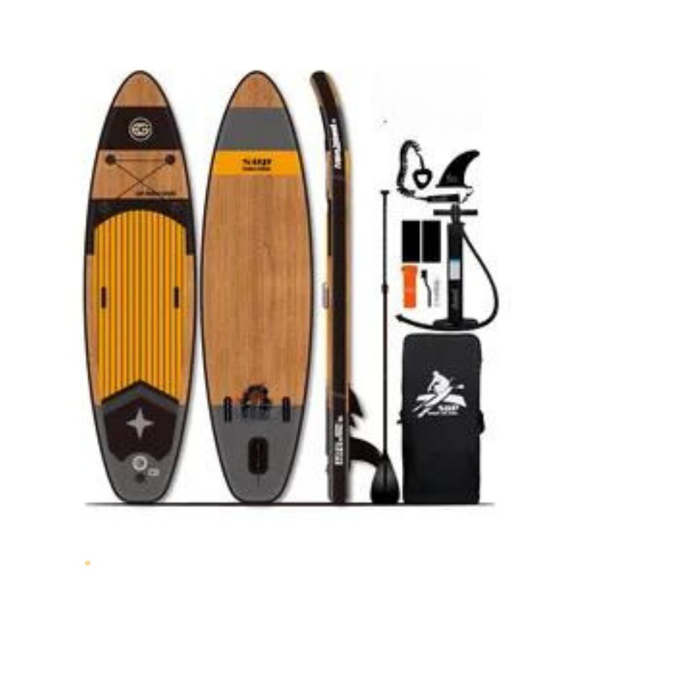 Sunzout Inflatable Stand-Up Paddleboard (SUP) with Wood Grain Design - Sunzout Outdoor Spaces LLC