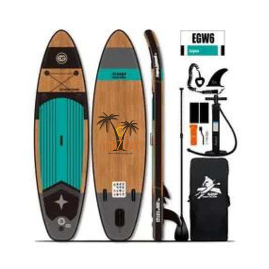 Sunzout Inflatable Stand-Up Paddleboard (SUP) with Wood Grain Design - Sunzout Outdoor Spaces LLC