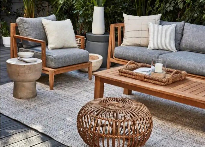 Tampa Teak Collection All-Weather Sofa Set-Teak in Natural Wood Color with Grey or White Cushions - Sunzout Outdoor Spaces LLC