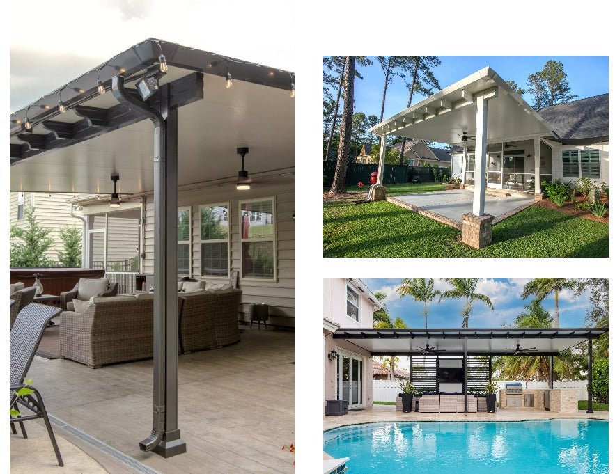 The Contempo Decorative Solid Roof Patio Cover with Truss Ends, Pricing per square foot - Sunzout Outdoor Spaces LLC