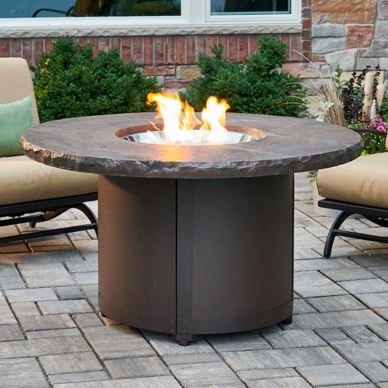 The Outdoor GreatRoom Company Beacon 48-Inch Round Natural Gas Fire Pit Table with 20-Inch... - Sunzout Outdoor Spaces LLC