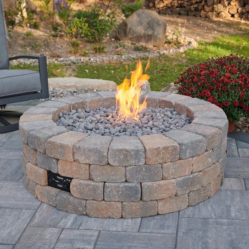 The Outdoor GreatRoom Company Bronson Block 52-Inch Round Natural Gas Fire Pit Kit with 42-Inch... - Sunzout Outdoor Spaces LLC