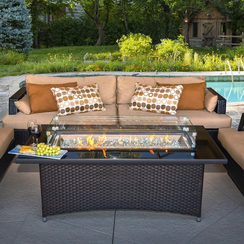 The Outdoor GreatRoom Company Montego 59-Inch Linear Natural Gas Fire Pit Table with 42-Inch... - Sunzout Outdoor Spaces LLC